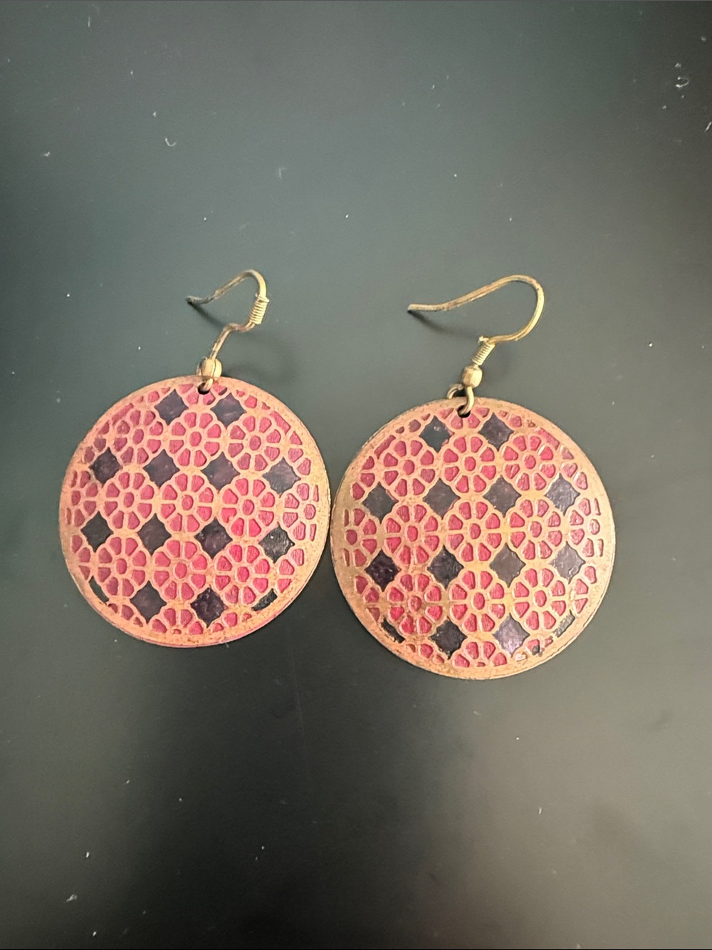 Floral Round Drop Earrings in Pink and Black - Women's Jewelry